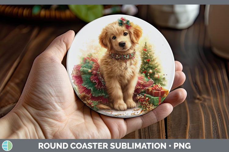 Golden Retriever Dogs 01 Cute Christmas Round Coaster Sublim