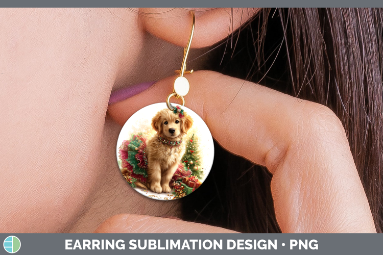 Golden Retriever Dogs 01 Cute Christmas Round Earrings Subli