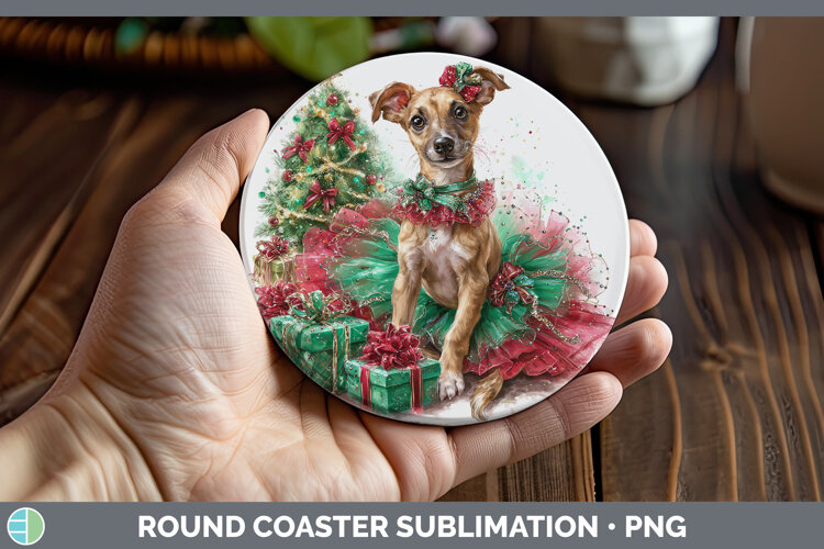 GorgeousDogs 01 Cute Christmas Round Coaster design.