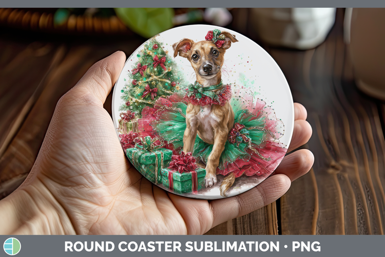 Greyhound Dogs 01 Cute Christmas Round Coaster Sublimation D