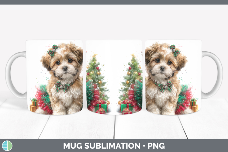 Lhasa Apso Dogs 01 Cute Christmas Mug Wrap Sublimation Desig