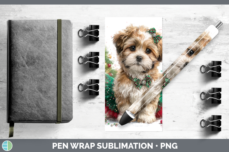 Lhasa Apso Dogs 01 Cute Christmas Pen Wrap Sublimation Desig