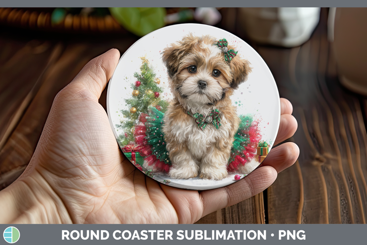 Lhasa Apso Dogs 01 Cute Christmas Round Coaster Sublimation
