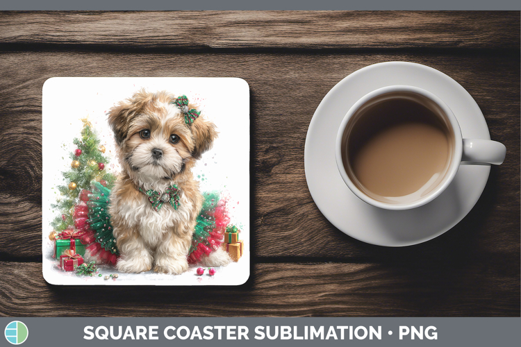 Lhasa Apso Dogs 01 Cute Christmas Square Coaster Sublimation