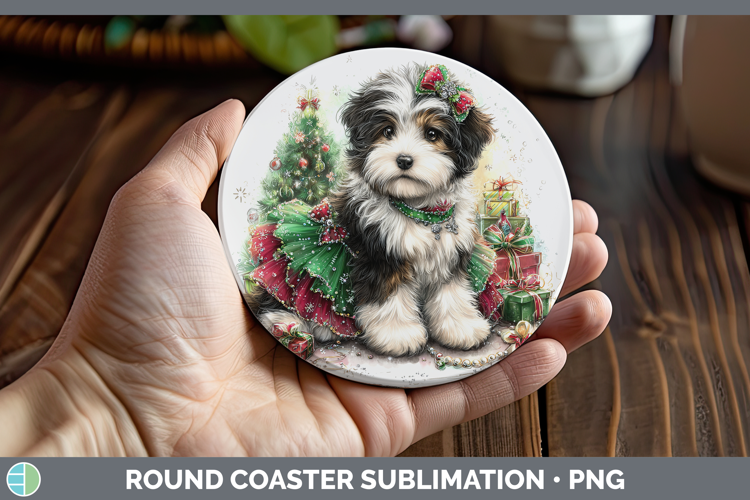 Old English Sheepdog Dogs 01 Cute Christmas Round Coaster Su