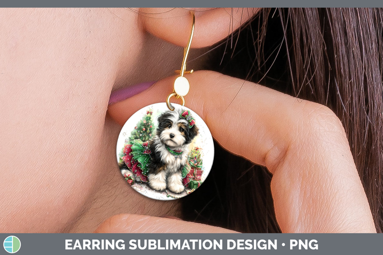 Old English Sheepdog Dogs 01 Cute Christmas Round Earrings S