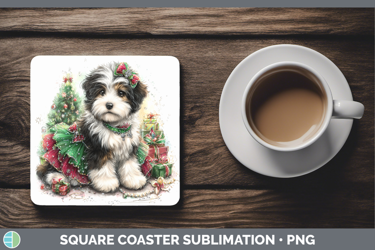 Old English Sheepdog Dogs 01 Cute Christmas Square Coaster S