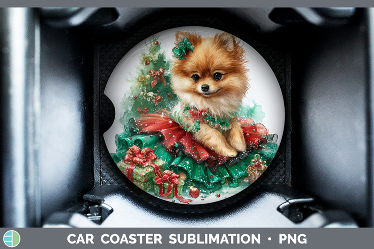 Pomeranian Dogs 01 Cute Christmas Car Coaster Sublimation De