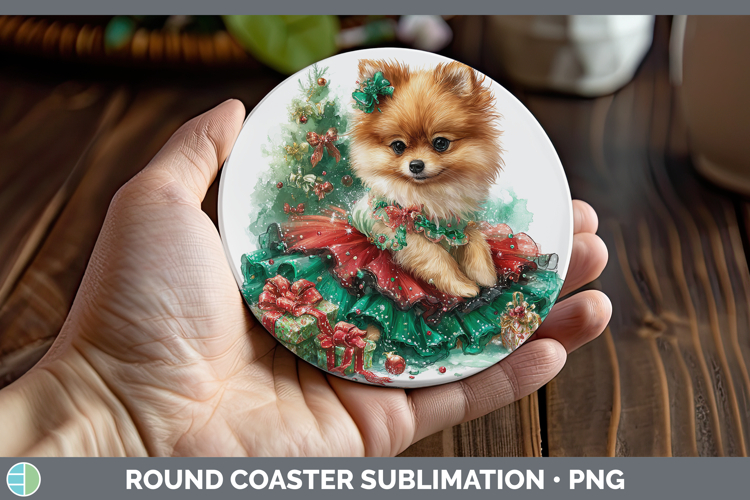 Pomeranian Dogs 01 Cute Christmas Round Coaster Sublimation