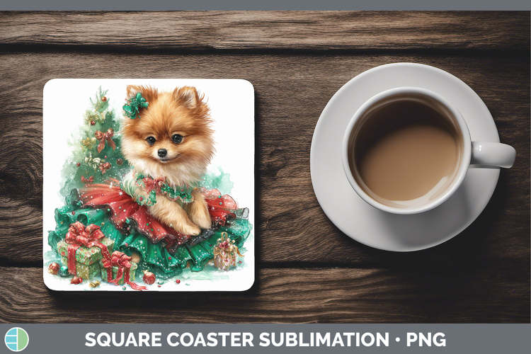 Pomeranian Dogs 01 Cute Christmas Square Coaster Sublimation