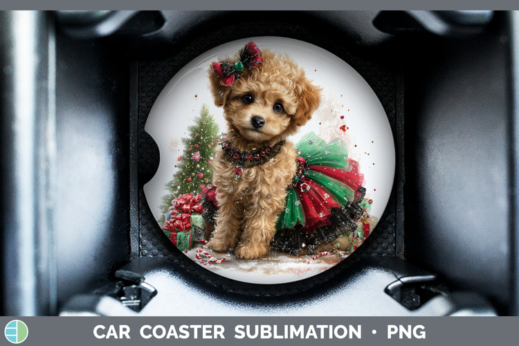 Poodle Dogs 01 Cute Christmas Car Coaster Sublimation Design
