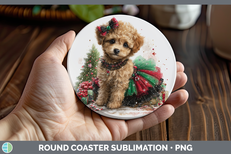 Poodle Dogs 01 Cute Christmas Round Coaster Sublimation Desi