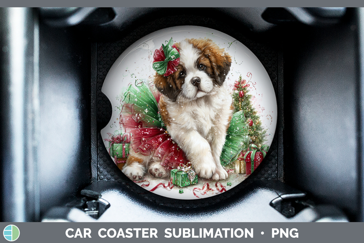 Saint Bernard Dogs 01 Cute Christmas Car Coaster Sublimation