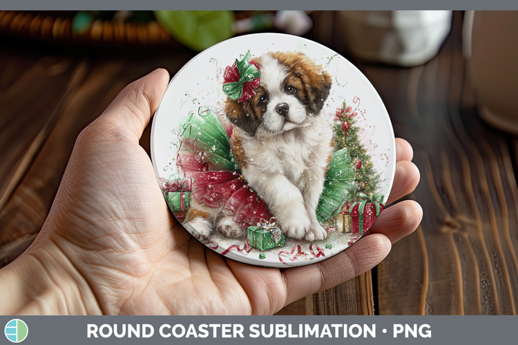 Saint Bernard Dogs 01 Cute Christmas Round Coaster Sublimati