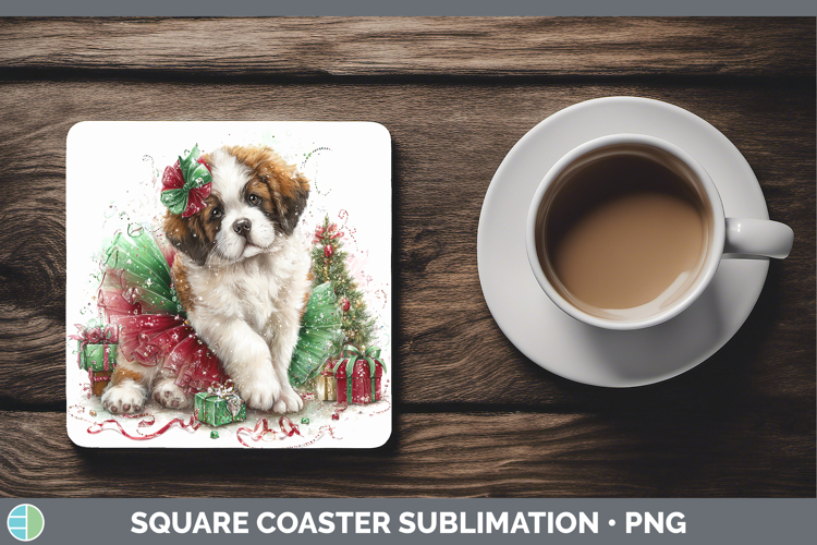 Saint Bernard Dogs 01 Cute Christmas Square Coaster Sublimat
