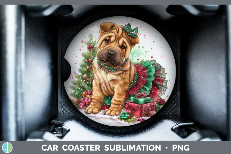 Shar Pei Dogs 01 Cute Christmas Car Coaster Sublimation Desi