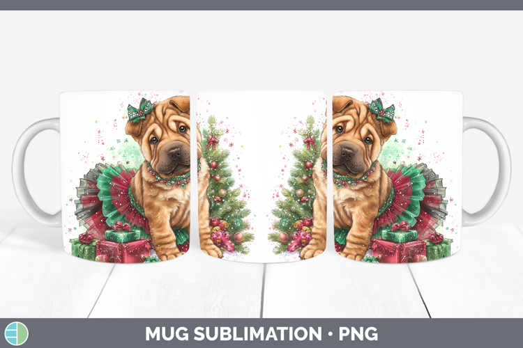 Shar Pei Dogs 01 Cute Christmas Mug Wrap Sublimation Design