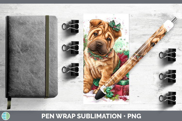 Shar Pei Dogs 01 Cute Christmas Pen Wrap Sublimation Design