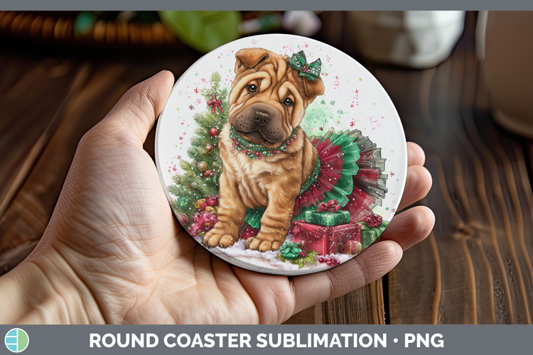 Shar Pei Dogs 01 Cute Christmas Round Coaster Sublimation De