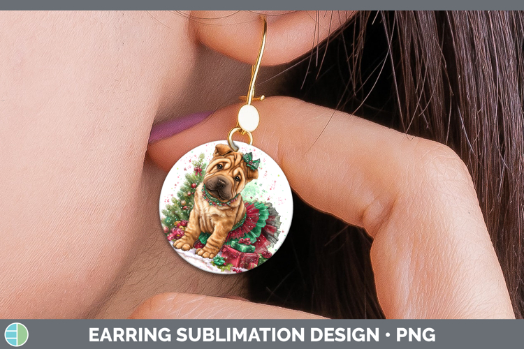 Shar Pei Dogs 01 Cute Christmas Round Earrings Sublimation D