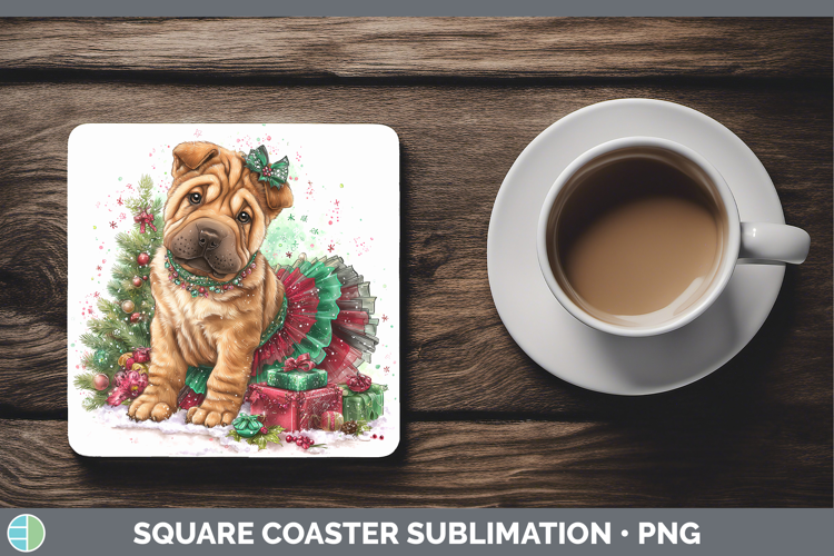 Shar Pei Dogs 01 Cute Christmas Square Coaster Sublimation D