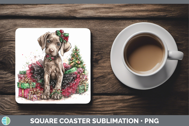 Weimaraner Dogs 01 Cute Christmas Square Coaster Sublimation
