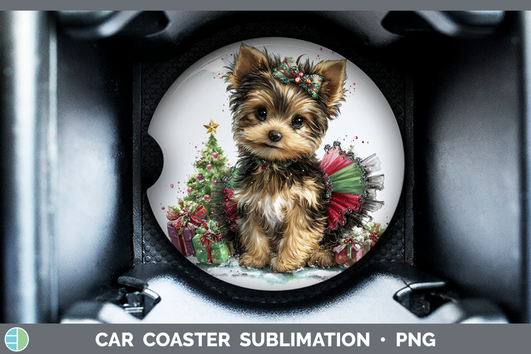 Yorkshire Terrier Dogs 01 Cute Christmas Car Coaster Sublima