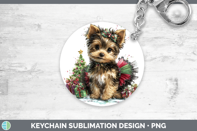 Yorkshire Terrier Dogs 01 Cute Christmas Keychain Sublimatio