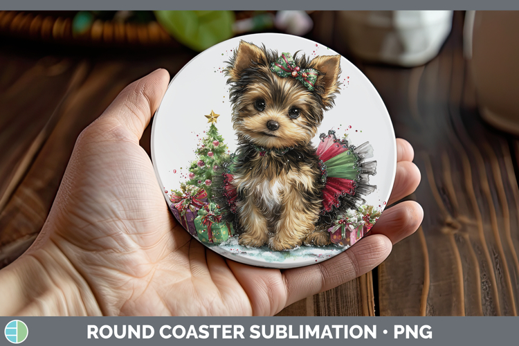 Yorkshire Terrier Dogs 01 Cute Christmas Round Coaster Subli