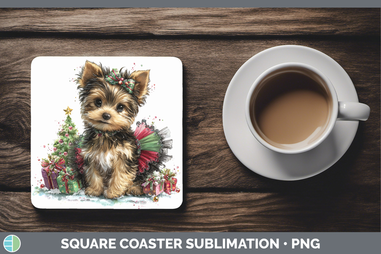 Yorkshire Terrier Dogs 01 Cute Christmas Square Coaster Subl