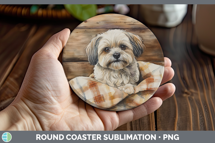 Dogs 01 Flannel Lhasa Apso Round Coaster Sublimation Coaster