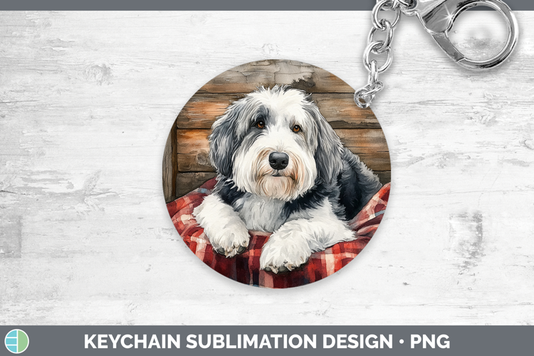 Dogs 01 Flannel Old English Sheepdog Keychain Sublimation Ke