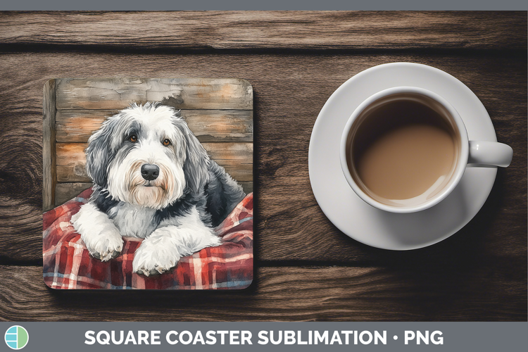 Dogs 01 Flannel Old English Sheepdog Square Coaster Sublimat