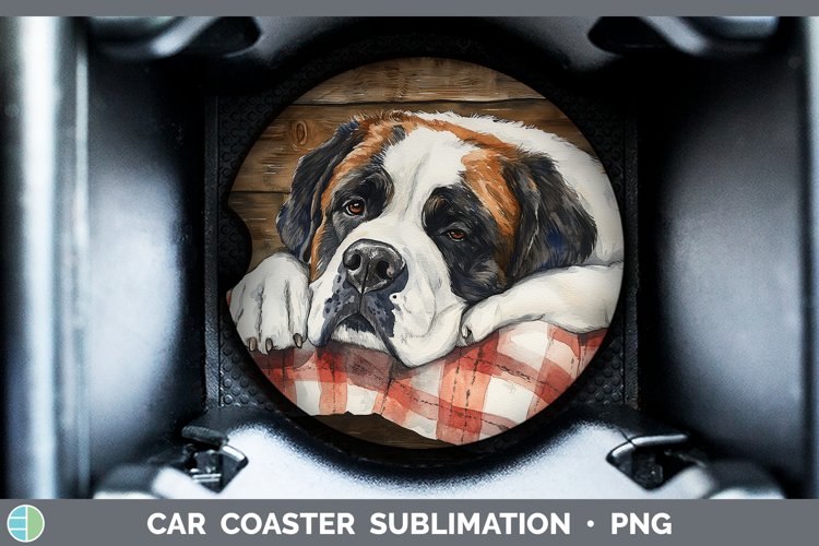 Dogs 01 Flannel Saint Bernard Car Coaster Sublimation Desig