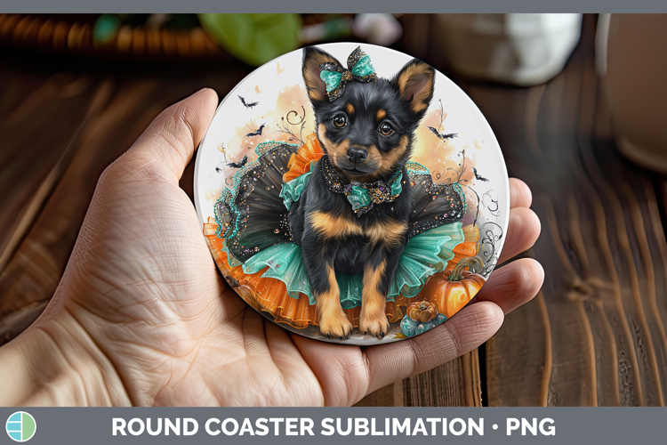 Dogs 01 Halloween Australian Kelpie Round Coaster Sublimatio