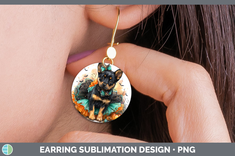 Dogs 01 Halloween Australian Kelpie Round Earrings Sublimati