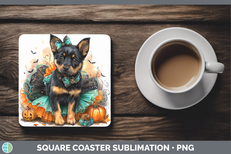 Dogs 01 Halloween Australian Kelpie Square Coaster Sublimati
