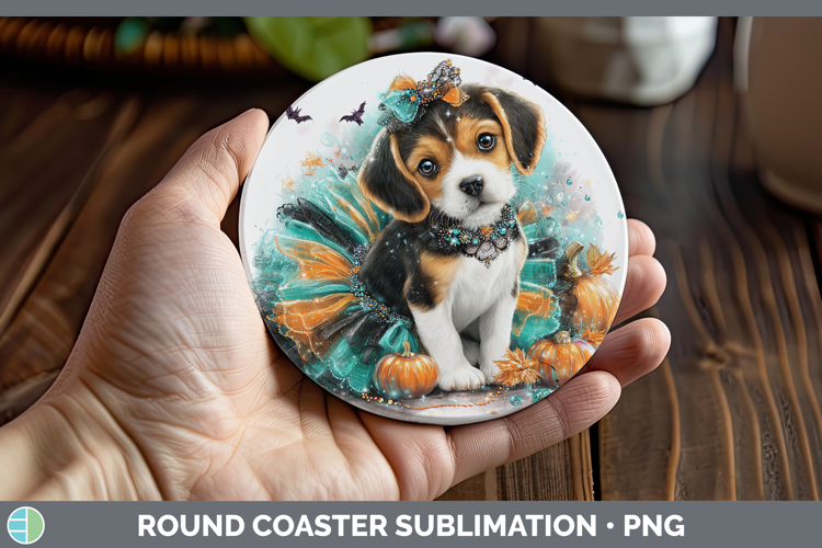 Dogs 01 Halloween Beagle Round Coaster Sublimation Coaster D