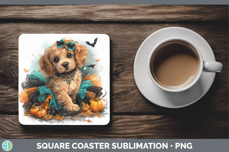 Dogs 01 Halloween Cocker Spaniel Square Coaster Sublimation