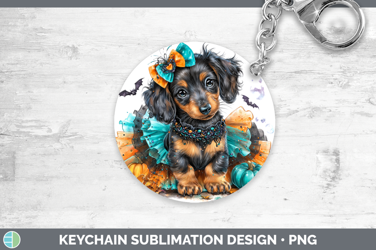 Dogs 01 Halloween Dachshund Keychain Sublimation Keyring Des