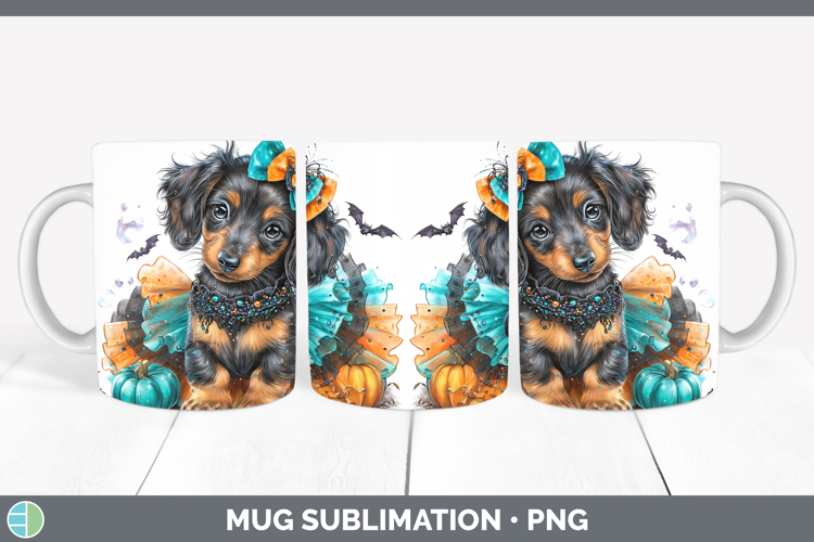 Dogs 01 Halloween Dachshund Mug Wrap Sublimation Coffee Cup