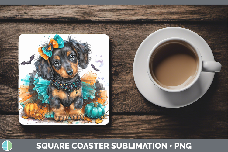 Dogs 01 Halloween Dachshund Square Coaster Sublimation Coast