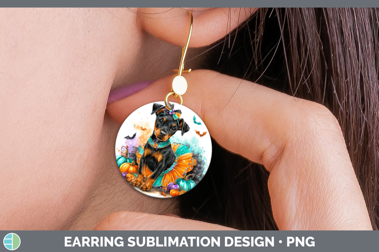 Dogs 01 Halloween Doberman Pinscher Round Earrings Sublimati