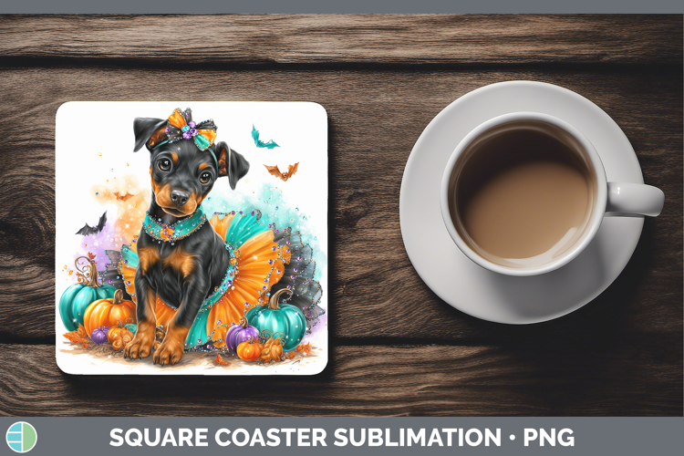 Dogs 01 Halloween Doberman Pinscher Square Coaster Sublimati