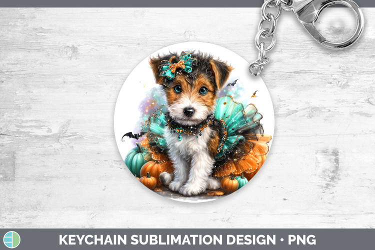 Dogs 01 Halloween Fox Terrier Keychain Sublimation Keyring D