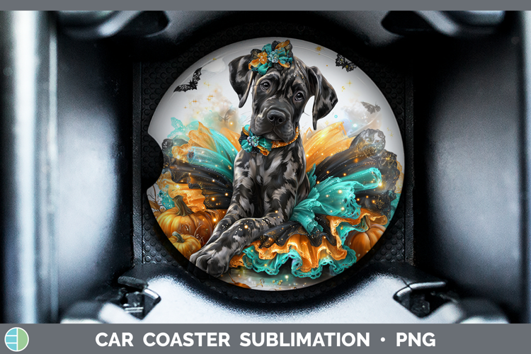 Dogs 01 Halloween Great Dane Car Coaster Sublimation Design