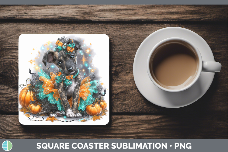 Dogs 01 Halloween Greyhound Square Coaster Sublimation Coast