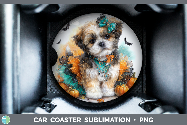 Dogs 01 Halloween Lhasa Apso Car Coaster Sublimation Design