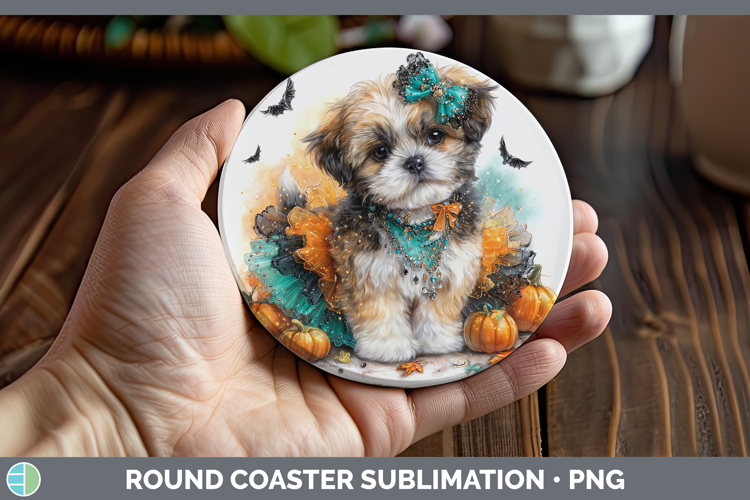 Dogs 01 Halloween Lhasa Apso Round Coaster Sublimation Coast