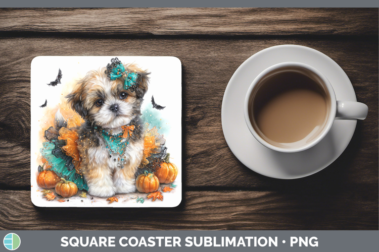 Dogs 01 Halloween Lhasa Apso Square Coaster Sublimation Coas